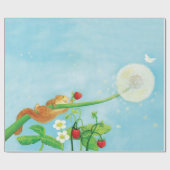 Hazel Dormouse, wilde aardbeien en dandelionpuff Cadeaupapier (Vlak)
