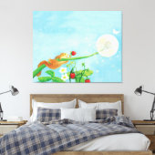 Hazel Dormouse, wilde aardbeien en dandelionpuff Canvas Afdruk (Insitu (Slaapkamer))