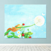 Hazel Dormouse, wilde aardbeien en dandelionpuff Canvas Afdruk (Insitu (Houten vloer))