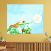 Hazel Dormouse, wilde aardbeien en dandelionpuff Canvas Afdruk (Insitu (Woonkamer))