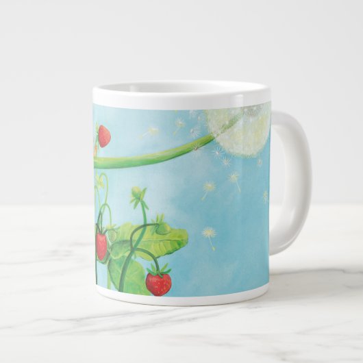 Hazel Dormouse, wilde aardbeien en dandelionpuff Grote Koffiekop (Voorkant rechts)