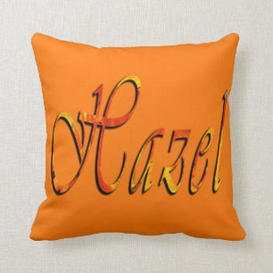 Hazel, naam, Logo, Oranje Throw Cushion Kussen