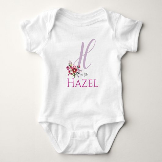 Hazel Naam onthullen Floral Letter H Girl Whimsica Romper (Voorkant)