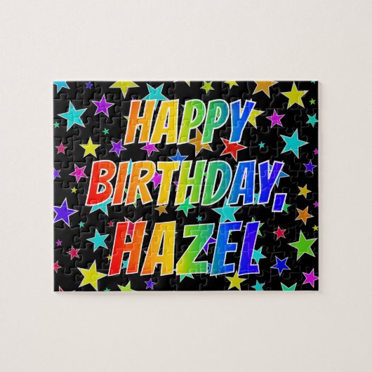"HAZEL" Voornaam, geun "HAPPY BIRTHDAY" Legpuzzel (Horizontaal)