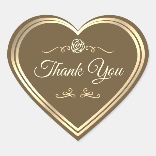 Hazelnoot Bruin en Goud  Roos Bedankt Hart Sticker (Voorkant)