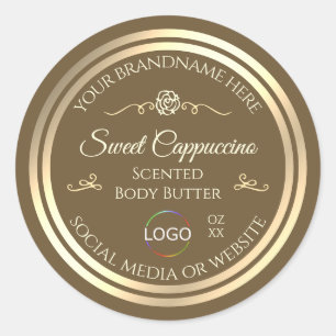 Hazelnoot Bruin Product Label Goud Lijst met Logo