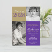 Hazelnoot Gold & Paarse Classic 2 Foto Afstuderen Kaart (Staand voorkant)