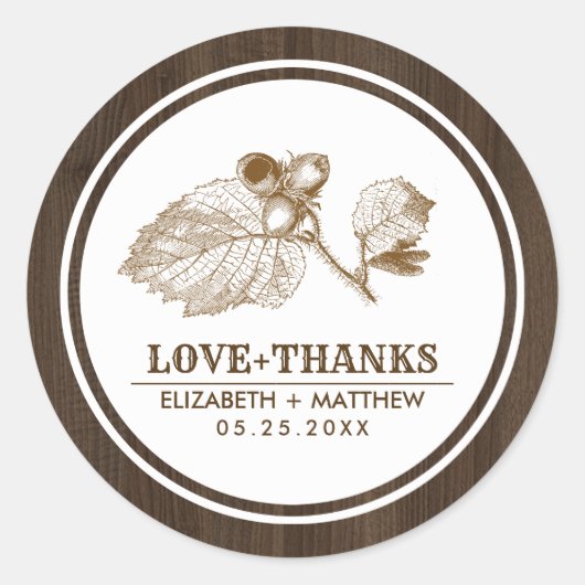 Hazelnoot tak schuur hout Boerderij bruiloft Ronde Sticker (Voorkant)