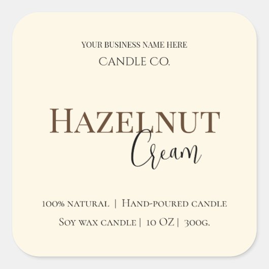 Hazelnut Cream | Cozy Neutral Soy Candle Label (Voorkant)
