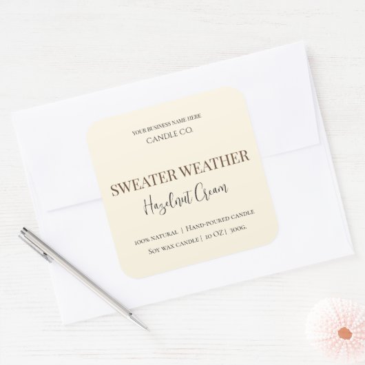 Hazelnut Cream | Gezellige Neutrale Kaarslabel van Vierkante Sticker (Envelop)