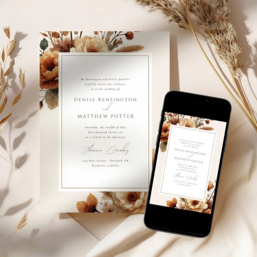 Hazelwood Herfst Waterverf Floral Wedding Kaart