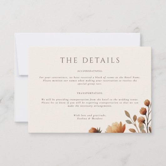 Hazelwood Landschap Wedding Details Kaart (Voorkant)