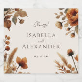 Hazelwood Waterverf Herfst Floral Wedding Sparkling Wijnetiket (Enkel label)