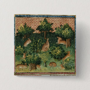Hazen in een hout vierkante button 5,1 cm