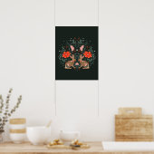 Hazen met bloemen en Noordse ornamenten Poster (Keuken)