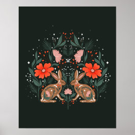 Hazen met bloemen en Noordse ornamenten Poster