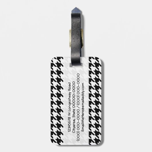 Hazenpoot zwart-wit decoratief kunstpatroon bagagelabel (Achterkant verticaal)