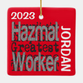 Hazmat Worker Buitengewone DOUANE Keramisch Ornament (Achterkant)