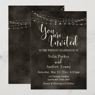 Hazy Black, Light String "You are Invited" Wedding Kaart