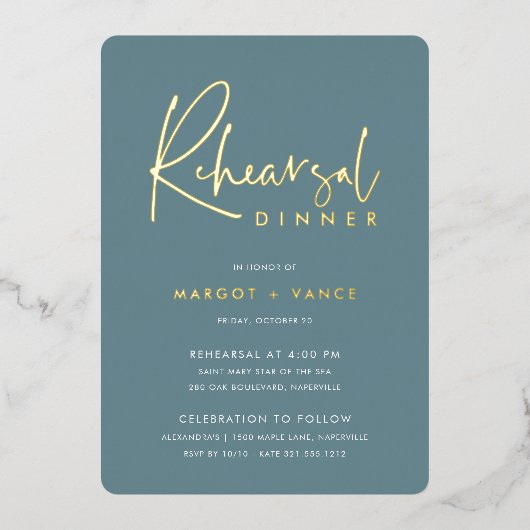 Hazy Blauwgroen | Moderne minimale Script repetial Folie Uitnodiging (Voorkant)