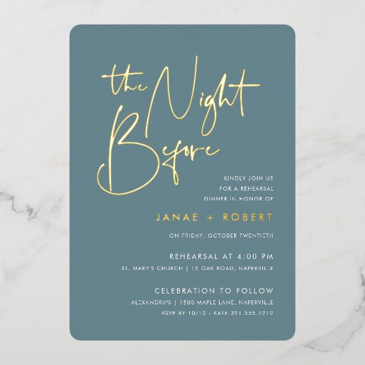 Hazy Blauwgroen | Moderne minimale Script repetial Folie Uitnodiging (Voorkant)