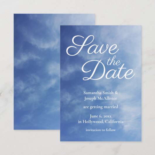 Hazy Clouds Blue Sky Foto slaat de datum op Kaart (Voorkant / Achterkant)