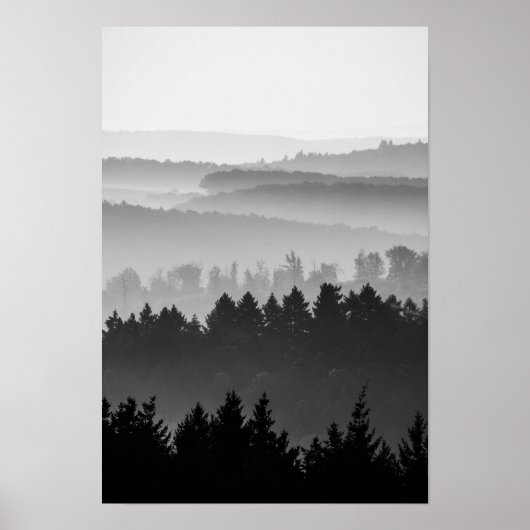 Hazy Forest Hills Black en White Landscape Foto Poster (Voorkant)