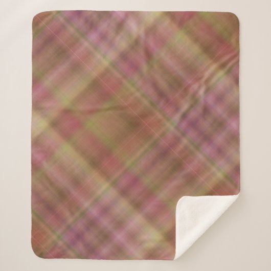 Hazy Garden Roze en Groen Plaid Sherpa Deken (Voorkant)