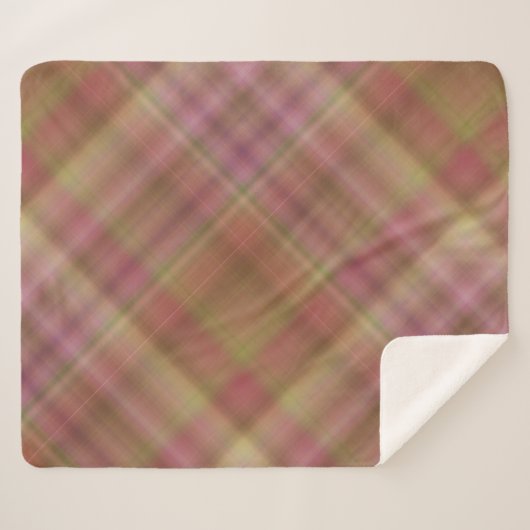 Hazy Garden Roze en Groen Plaid Sherpa Deken (Voorkant (horizontaal))