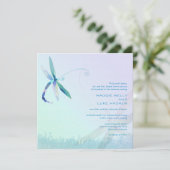 Hazy Morning Blue Dragonfly Bruiloft Kaart (Staand voorkant)