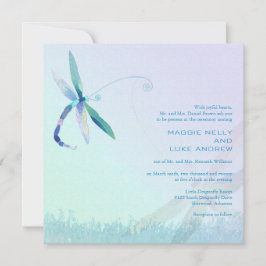Hazy Morning Blue Dragonfly Bruiloft Kaart