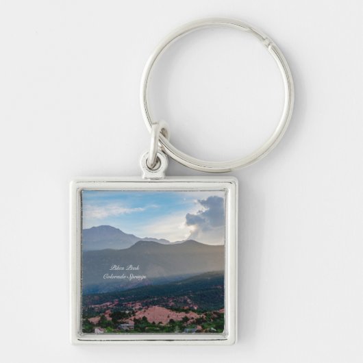Hazy Pikes Peak Sunset Square Sleutelhanger (Voorkant)