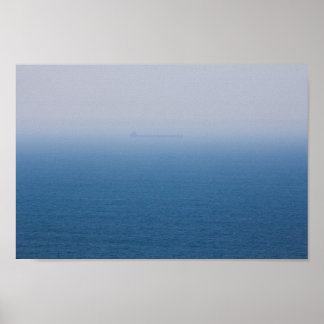 Hazy Ship, Lake Michigan Poster