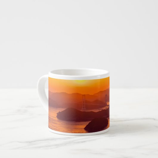 Hazy sunset on Kurushima Kaikyo Bridge and Kurushi Espresso Kop (Links)