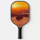 Hazy sunset on Kurushima Kaikyo Bridge Pickleball Paddle (Achterkant)