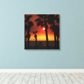 HB Sunset Palms & Zeemeeuw  Canvas Afdruk (Insitu (Houten vloer))