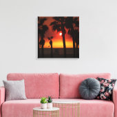 HB Sunset Palms & Zeemeeuw  Canvas Afdruk (Insitu (Woonkamer))