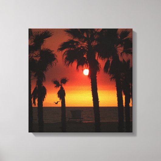 HB Sunset Palms & Zeemeeuw  Canvas Afdruk (Voorkant)