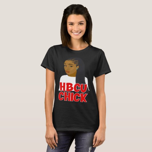 HBCU Chick Red and White Braids Grad or Student T-shirt (Voorkant volledig)
