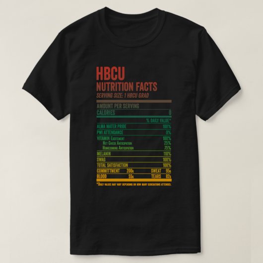 HBCU Nutrition Facts Shirt American Black History (Design voorkant)