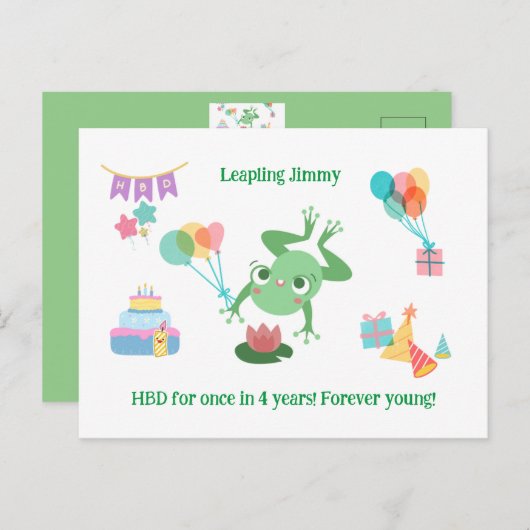 HBD Frog Lily Pad Cake Balloons Petten Ontwerp Briefkaart (Voorkant / Achterkant)