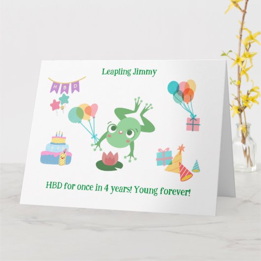 HBD Frog Lily Pad Cake Balloons Petten Ontwerp Kaart (Gele Bloem)