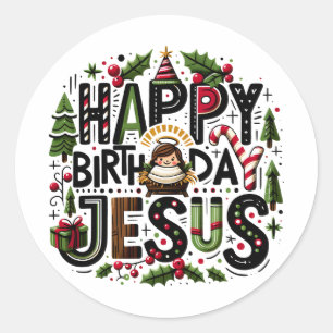 HBD Jesus Ronde Sticker