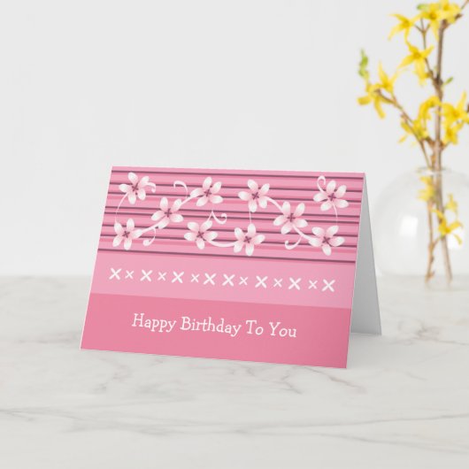 HBD roze bloemen Kaart (Gele Bloem)