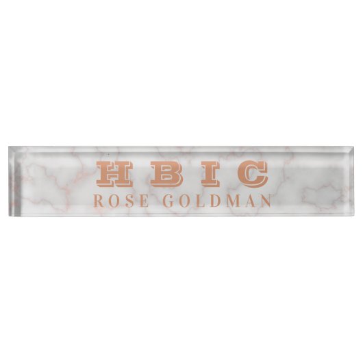 HBIC Moderne Roos Gold Marble Stone Luxury Naambordje (Voorkant)