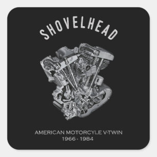 HD-motorfiets met videokettwin Shovelhead Engine D Vierkante Sticker