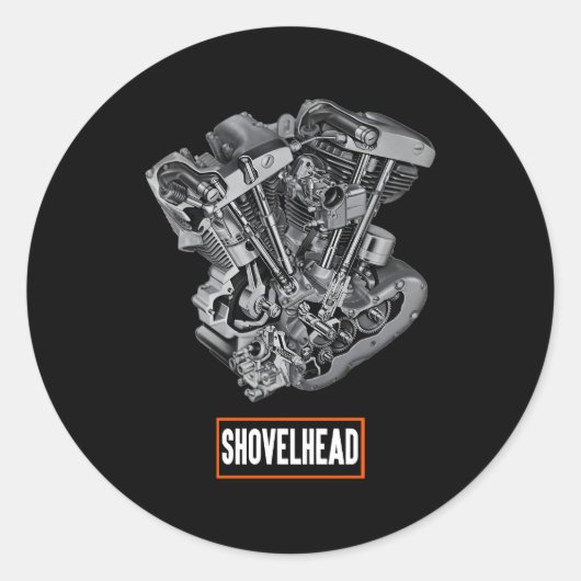 HD Motorfiets Vtwin Shovelhead Motor Biker Ronde Sticker (Voorkant)