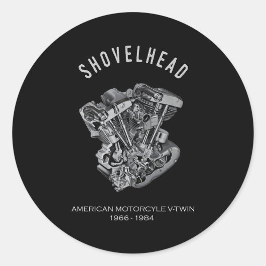 HD Motorfiets Vtwin Shovelhead Motor Tekenfiets Ronde Sticker (Voorkant)