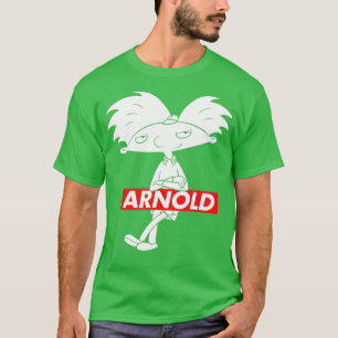Hé Arnold in de rode doos werpt met wapengewassen T-shirt