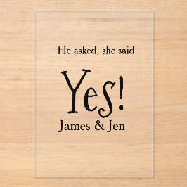 He asked she said yes engagement party name simple acryl uitnodigingen